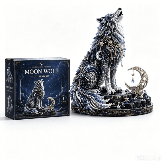 3D Beaded Animal Kit, Guardians of the Wild DIY Animal Beading Kit, Premium Bead Craft Set with All Materials Included, Collectible Mythical Creature Figurine Making Kit for Home Decor (Moon Wolf)