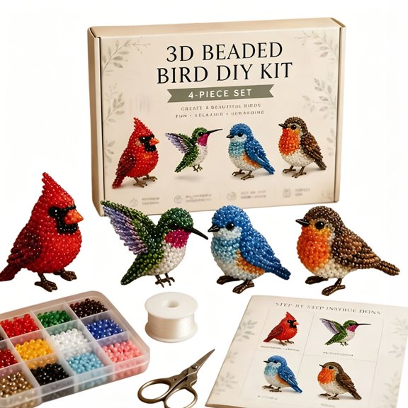 3D Beaded Animal Kit, Mini Bird DIY Bead Art Set with Storage Box, Complete Bead Weaving Craft Kit for Beginners & Craft Enthusiasts, Handmade Bird Display Models Desk Decor & Creative Gift