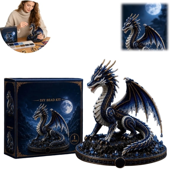 3D Beaded Animal Kit Mythical Dragon DIY Bead Kit for Beginners | Tiny 3D Beaded Animal Diy Kit, 3D Dragon Designs with Glass Beads & Pattern Guide - Dragon Bead Embroidery Set