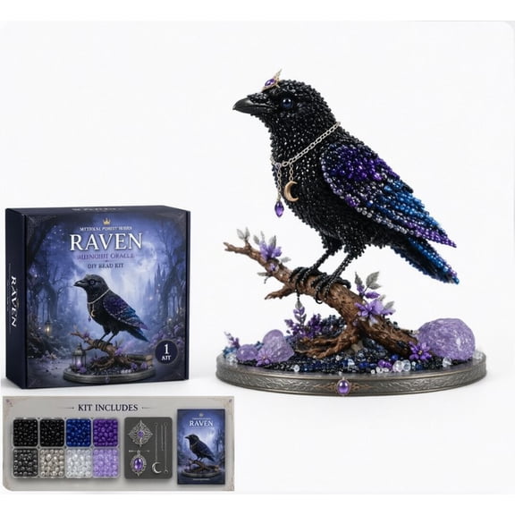 3D Beaded Animal Kit, Mythical Guardian Diy Animal Beading Kit, Therapeutic Stress Relief Craft (Raven)