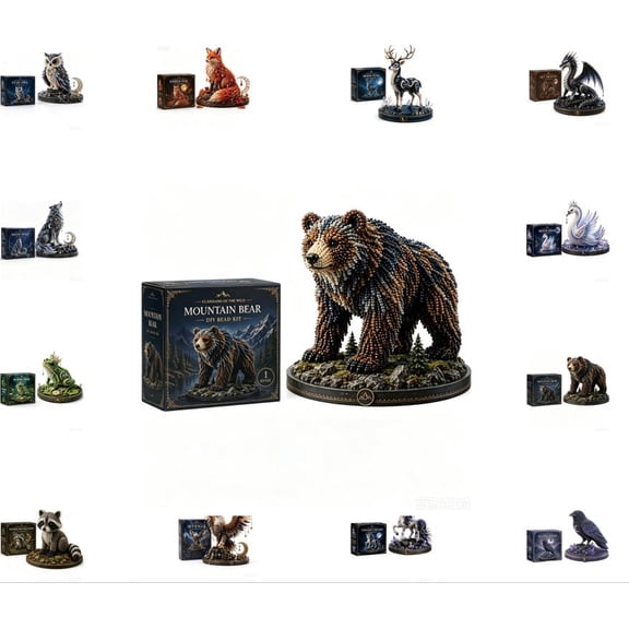 3D Beaded Animal Kit, Mythical Guardian Diy Animal Beading Kit, Unique Handmade Gift for Craft Lovers (Mountain Bear)