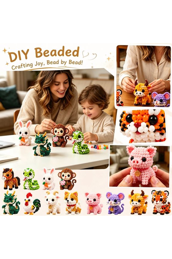 3D Beaded Animals Beading Kit,DIY Arts and Crafts for Adults,Bead Embroidery Kit with Cute 3D Animals,Creative Craft Kits,Bead Art Supplies for Beginners,Gifts for Craft Lovers A complete set(12PCS)