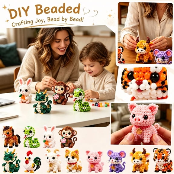 3D Beaded Animals Beading Kit,The 12 Chinese Zodiac Signs, Adult Arts and Crafts, Screen-Free Relaxing Activity, Finished Animals as Desk Ornaments, Craft Lover Gift Monkey