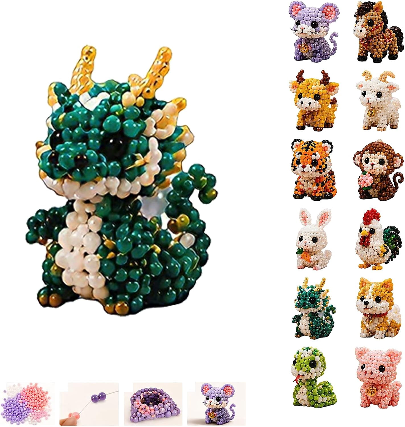 3D Beaded Animals Beading Kit,The 12 Chinese Zodiac Signs, DIY Bead Art ...