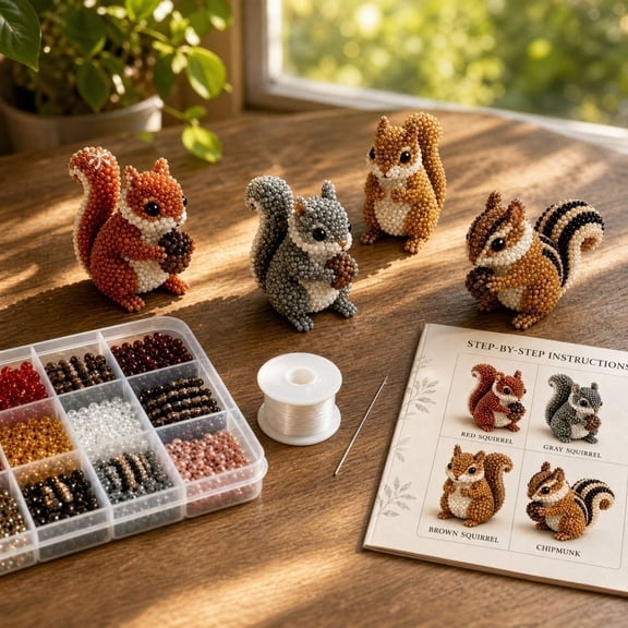3D Beaded Animals DIY Kit, 4-Piece Bead Animal Making Kit for Beginners & Creative Adults（Squirrel）