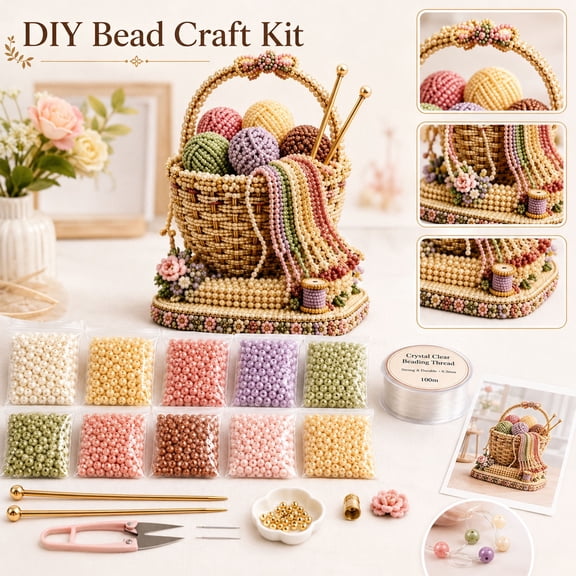3D Beaded Basket DIY Craft Kit – Bead Weaving Set for Home Decor, Adult Creative Gift (1 Box Beads, 1 Thread, 2 Needles, 1 Manual)