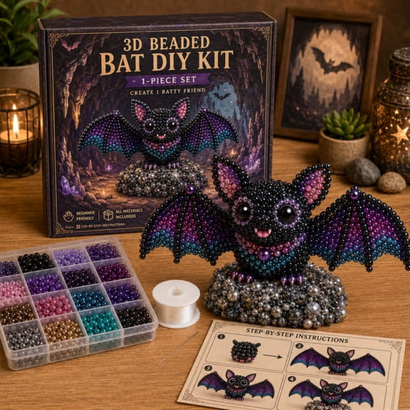 3D Beaded Bat DIY Craft Kit for Adults – Halloween Kawaii Bat Bead Making Sets – Rustic Halloween Autumn Tabletop Decor & Fall Festive Centerpiece