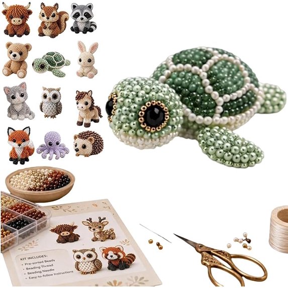3D Beaded, Beads DIY Squirrel Animal Kit, Practical Miniature Crafting Supplies with Scissors for Desktop Display and Daily Indoor Household Decoration