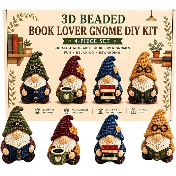 3D Beaded, Beads Miniature Dwarf Crafting Kit, 4-Piece Cowboy Gnomes DIY Set with Scissors and Storage Box for Desktop Display and Daily Household Use