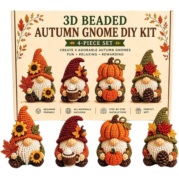 3D Beaded, Beads Miniature Dwarf Crafting Kit, 4-Piece Cowboy Gnomes DIY Set with Scissors and Storage Box for Desktop Display and Daily Household Use