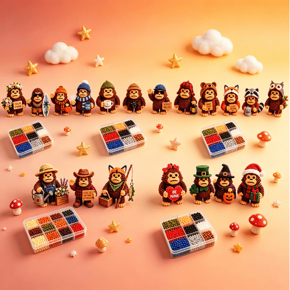 3D Beaded Bear DIY Kit, Handmade Gorilla Craft Set, Tiny 3D Beaded Gorilla Animal DIY Kit for Adults, Beginners & Craft Lovers