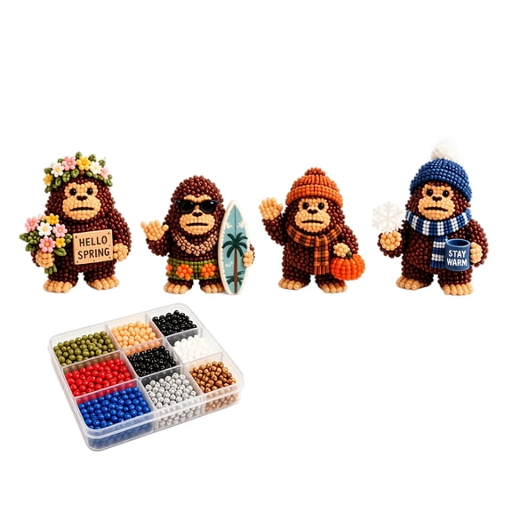 3D Beaded Bigfoot DIY Kit, Festival & Nature Themed Bigfoot Beading Supplies, Easy-Follow Tutorial Included Starter Craft Set (B)