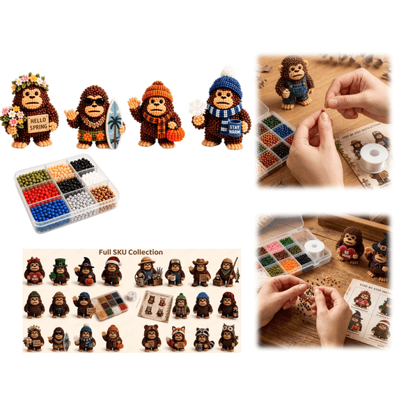 3D Beaded Bigfoot DIY Kit, Multi-Occasion Bigfoot Bead Craft Set, Detailed Instruction Included Handmade Kit for Desktop Display & Present Giving (D)