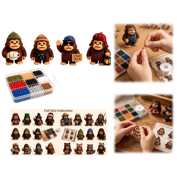 3D Beaded Bigfoot DIY Kit, Outdoor Camping Style Bigfoot Bead Making Set, Therapeutic DIY Activity for Weekend Leisure & Craft Party (C)