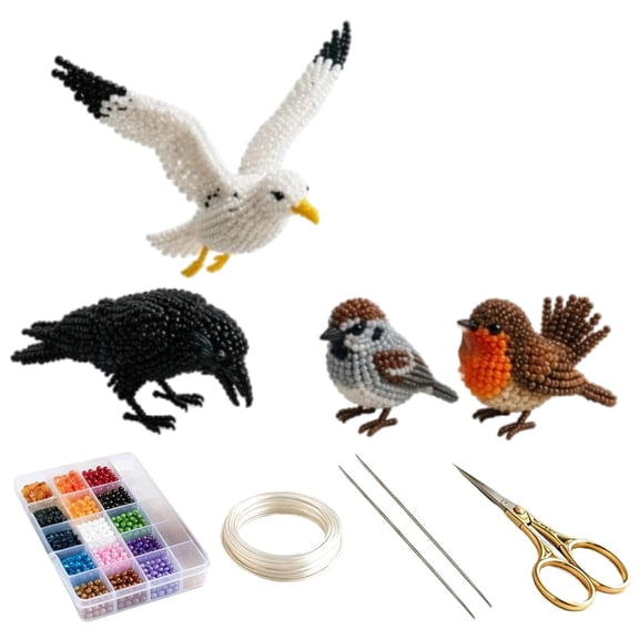 3D Beaded Bird Figurine DIY Kit, 4-Piece Handmade Craft Set, Easy Beading Kit for Beginners, Cute Home Decor & Thoughtful Gift Idea