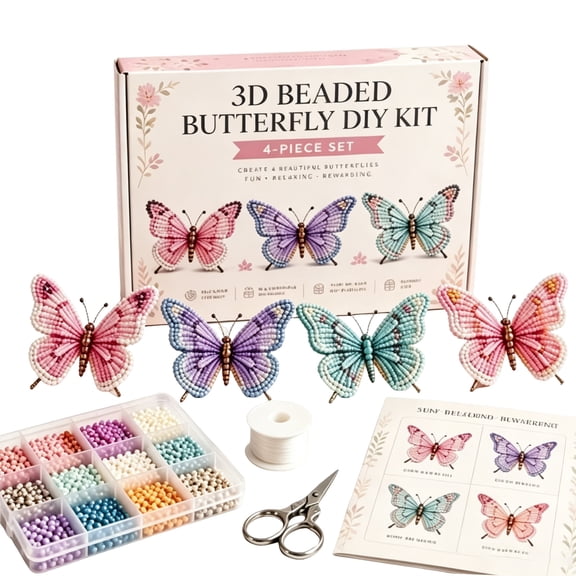 3D Beaded Butterfly Craft Kit, DIY Colorful Insect Art Set with Premium Glass Beads and Guide for Teens Adults Home Decoration Activity