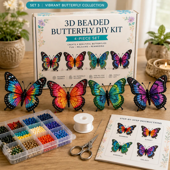 3D Beaded Butterfly DIY Kit 4 Piece Handmade Butterfly Craft Set With Premium Glass Beads Wire And Step By Step Guide For Relaxing Creative Display