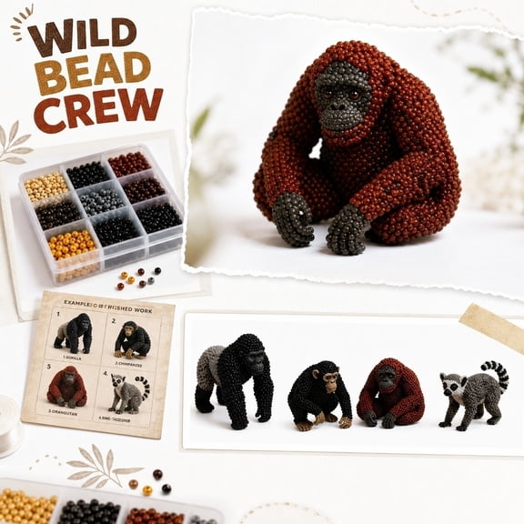 3D Beaded Chimpanzee DIY Kit, Compact Portable Handmade Beading Craft Set, Creative 3D Animal Art Kit Ideal For Daily Leisure Activities And Custom Gift Making