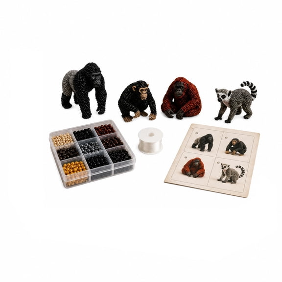 3D Beaded Chimpanzee DIY Kit, Full Package Hand Beading Craft Set With Complete Tools & Beads, Effortless Assembly 3D Animal Figurine For Home Leisure And Handicraft Creation
