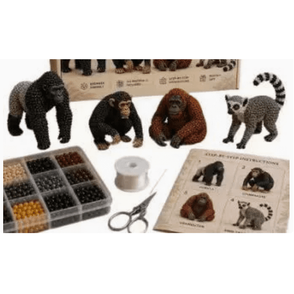 3D Beaded Chimpanzee DIY Kit, Innovative 3D Animal Beading Handcraft Kit, Full Beads And Tools Included For Smooth Handmade Production And Relaxing Daily Leisure Time