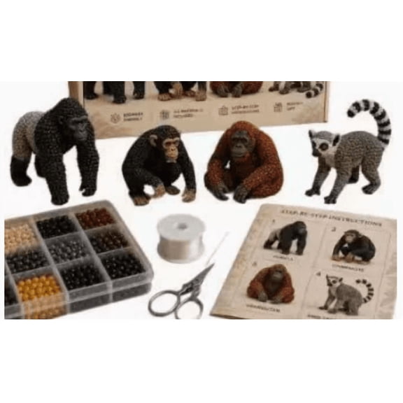 3D Beaded Chimpanzee DIY Kit, Innovative 3D Animal Beading Handcraft Kit, Full Beads And Tools Included For Smooth Handmade Production And Relaxing Daily Leisure Time