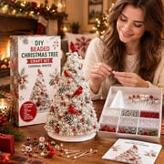 3D Beaded Christmas Tree Kit, DIY Beaded Christmas Tree Craft Kit with Colorful Beads Ornaments Tree Topper, Handmade Holiday Christmas Decor Gift