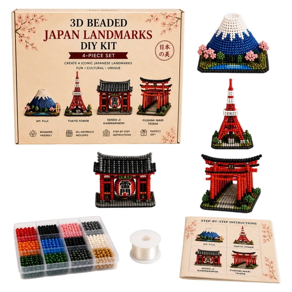 3D Beaded Craft Kit, Tiny 3D Beaded DIY Kit Handmade DIY Beading Kit, 3D Beadeds kitds for Beginners & Craft Enthusiasts (Japanese-style architecture)