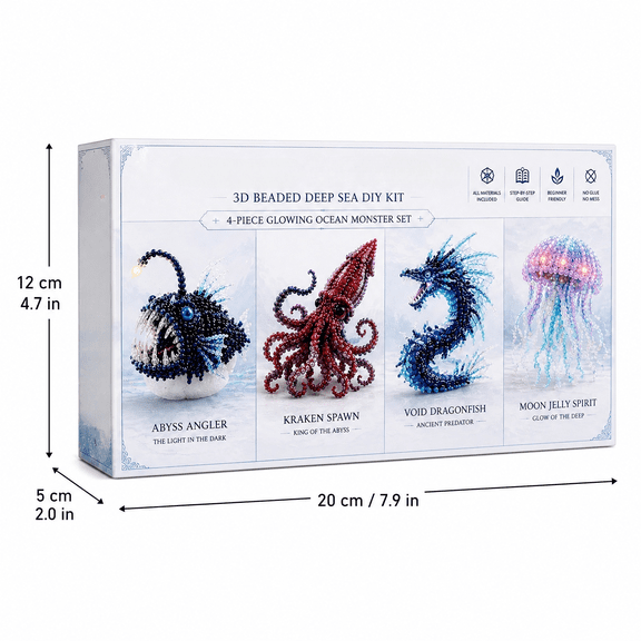 3D Beaded Deep Sea Animal DIY Kit, Educational Marine Fantasy Bead Craft Kit, Handmade Luminous Deep Sea Figurine Set for Kids Adults Creative Art Projects