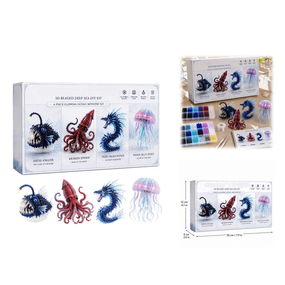 3D Beaded Deep Sea Animal DIY Kit, Multi-Style Ocean Monster Bead Craft Set With Detailed Tutorial, Relaxing Therapeutic Handcraft for Marine Theme Room Decoration