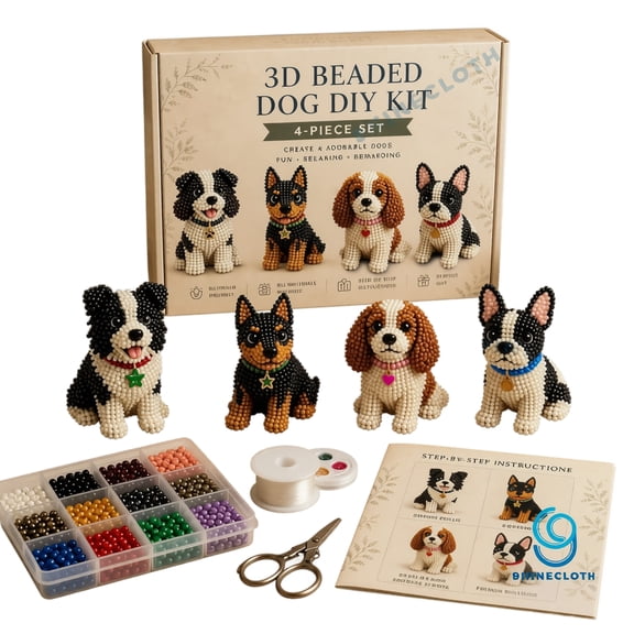 3D Beaded Dog DIY Kit, 4-Piece Bead Animal Making Kit for Beginners & Creative Adults