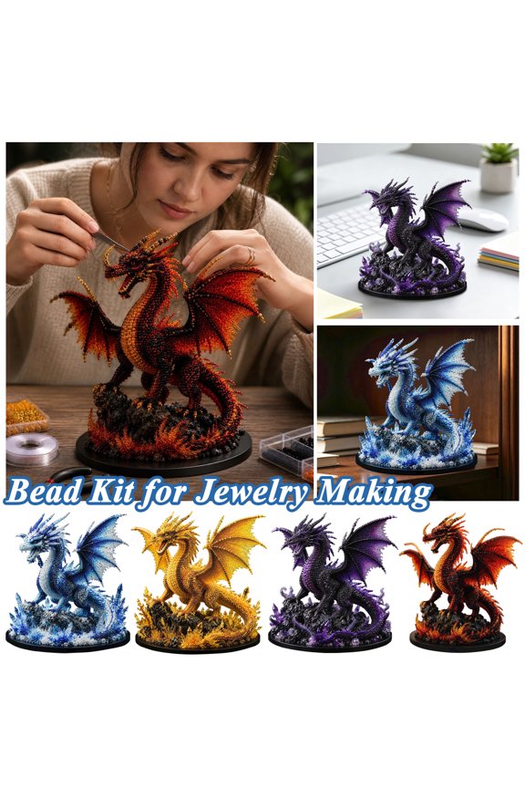 3D Beaded Dragon DIY Kit, Complete Bead Craft Set for Creating Stunning 3D Dragon Figure, Relaxing DIY Art Project for Fantasy Lovers (Red)