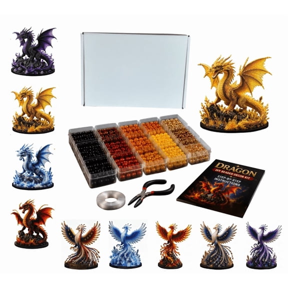 3D Beaded Dragon DIY Kit, Premium 3D Bead Craft Set for Detailed Dragon Figure, Relaxing Creative Hobby for All Skill Levels (Golden)