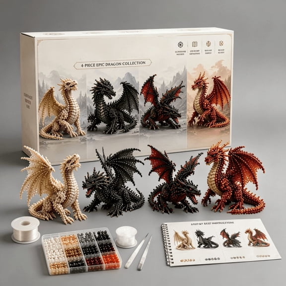 3D Beaded Dragon DIY Kit, Western Mythical Dragon Beading Set, Creative Handcrafted Decor, Fun Weekend Hobby for Craft Lovers, Thoughtful Gift