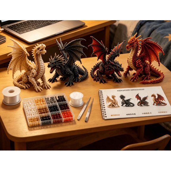 3D Beaded Dragon DIY Kit, Western Mythical Dragon Beading Set, Creative Handcrafted Decor, Fun Weekend Hobby for Craft Lovers