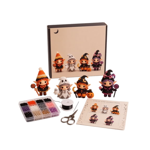 3D Beaded Elf DIY Kit Handcraft Set Includes Beads Thread Scissors Instruction Sheet for Creative Assembly Projects