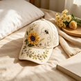 thumbnail image 1 of 3D Beaded Embroidery Baseball Cap Sunflower Bee Rhinestone Decor Adjustable Outdoor Casual Sun Hat, 1 of 6