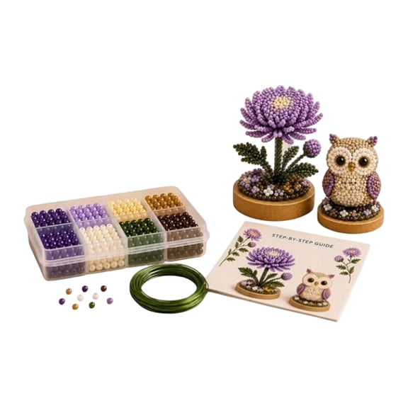 3D Beaded Flower Craft Kit, DIY Birth Month Floral Garden Art Set with Miniature Bird Butterfly & Wooden Base, Handwoven Seed Bead Sculpture Kit for Adults Teens, Creative Keepsake Mother's Day Gift