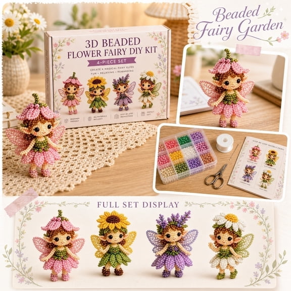 3D Beaded Flower DIY Kit Crafting Set Handmade Activity Floral Ornaments Project for Teens Adults Home Room Decor Creative Gift Hobby Collection Packs , B
