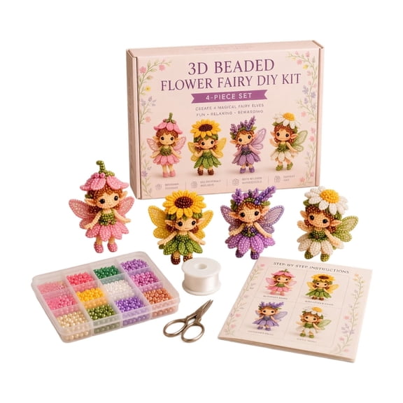3D Beaded Flower Fairy Beading Kit, Make 4 Spring Fairy Figurine Decorations for DIY Arts & Crafts Gifts