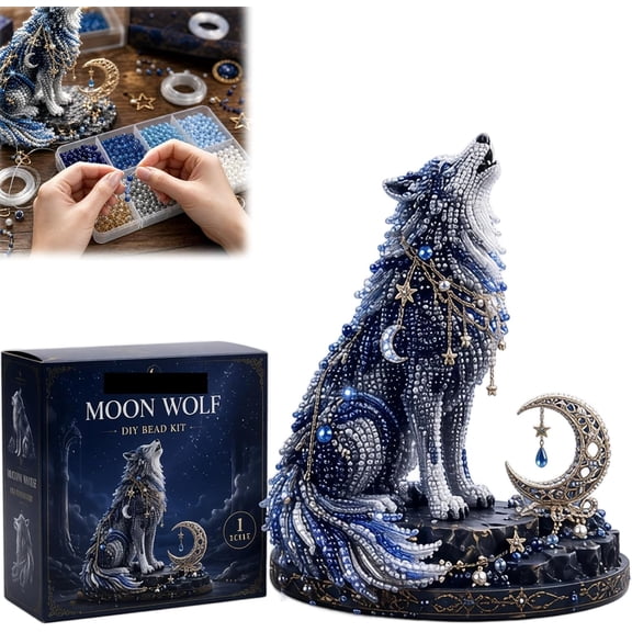3D Beaded Forest Wolf Kit - Nature-Inspired DIY Craft for Adults, Celestial Animal Decor, Mindful Home Art Project