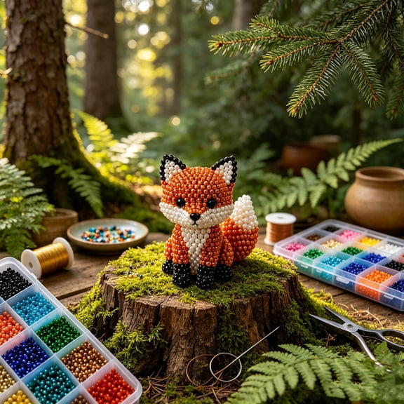 3D Beaded Fox DIY Kit – Adorable Handmade Farm Animals Craft Set, Cute 3D DIY Pets Animal Beading Kit with Instructions, Creative Beading Craft Decoration Gifts for Adults