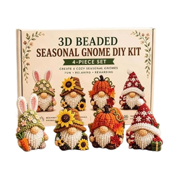 3D Beaded Gnome DIY Beginner Friendly Handmade Bead Craft Patriotic Independence Day Gnome Ornament Making For Home Farmhouse Holiday