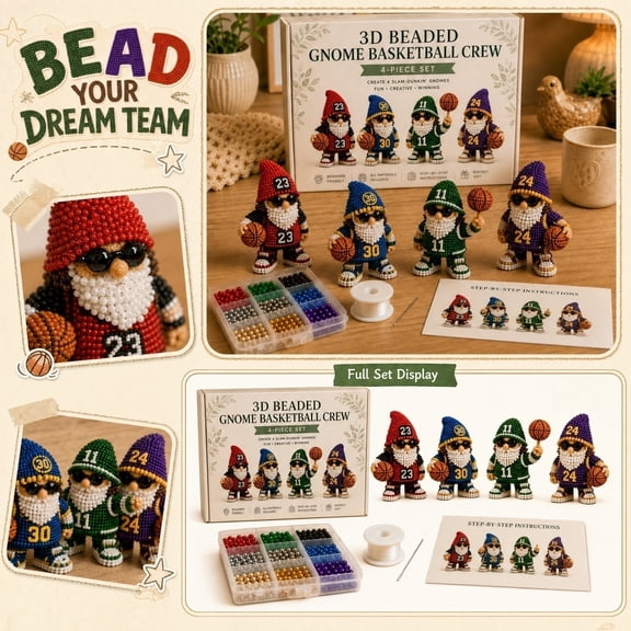 3D Beaded Gnome DIY Kit, 4 Pack Gnome Craft Set, All-Inclusive Bead Art Kit with Guide, Miniature Gnome Figurines for Shelf Decor, Perfect DIY Gift for Craft Lovers gnome kit-J