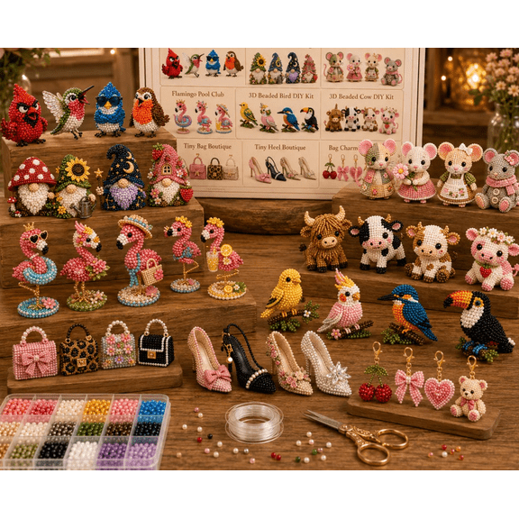 3D Beaded Gnome DIY Kit Creative Beaded Mini World Collection With 7 Themed Designs Including Gnome Village And Animal Friends For Beginners And Collectors