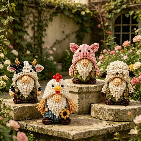3D Beaded Gnome DIY Kit, Cute Beading Kits, 4PC Easy DIY Beading Embroidery Kit, Funny Handmade Bead Dwarf Beading Kits for Beginners & Craft Enthusiasts