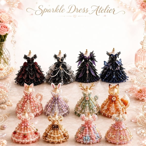 3D Beaded Gown Craft Kit, Multiple Themed Dress Collection Beading Set, Ideal Gift for Fashion Lovers and Craft Enthusiasts (Fantasy)