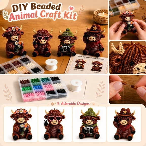 3D Beaded Highland Cattle Kit, 3D Animal Themed Beadwork Kit, Easy Beading Embroidery Craft With Lovely Patterns, Suitable For Beginners And Handmade Hobbyists (red)