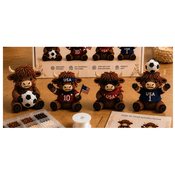 3D Beaded Highland Cattle Kit, Premium 3D Beaded Animal Craft Kit With Mixed Size Beads, Exquisite Highland Cow Ornament Making Set For Craft Enthusiasts (brown)