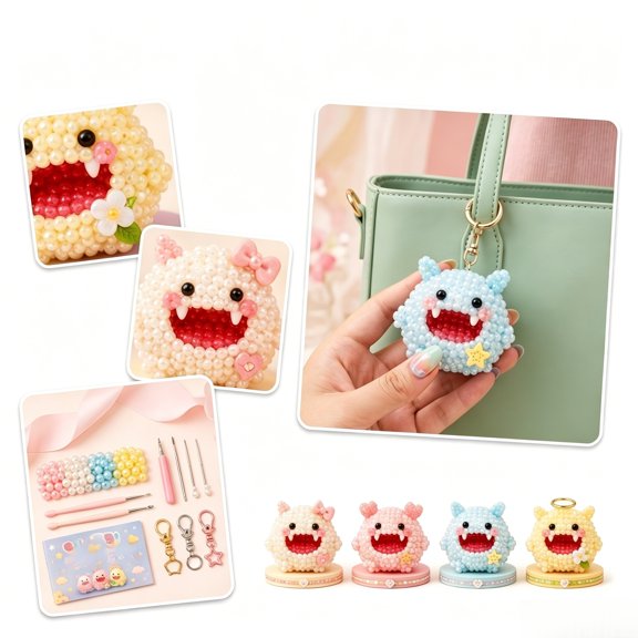 3D Beaded Hungry Monster DIY Kit,Cute Creature Beadwork Craft Set for Beginners,Handmade Art Projects,Creative Gifts,Relaxing Hobbies and Craft Lovers Stress relief,Blue