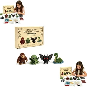 3D Beaded Monster DIY Kit, 4-Piece Animal Beadwork Craft Set for Beginners, Complete Handmade Ornament Supplies with Tools, for Craft Lovers & Home Decor